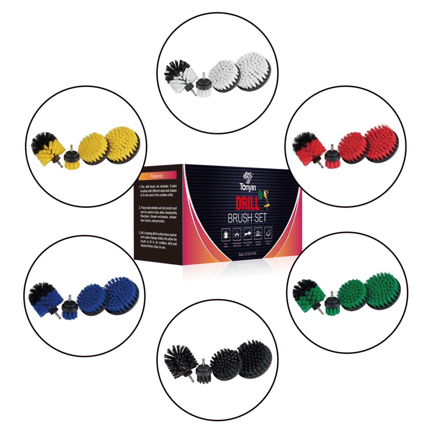 Tonyin Drill Brush Set  3Pcs (TT17D) BLACK or BLUE